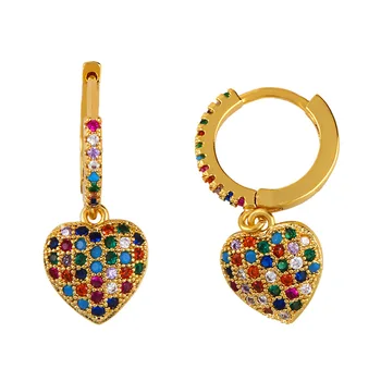 VRIUA Rainbow Gothic Heart Earrings Gold Tiny Stud Bar Earrings colorful zirconia heart earrings Woman Cheap Trendy Jewelry