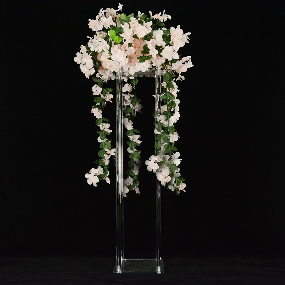 Pièce maîtresse de piédestal de support de fleur en métal noir pour le  rectangle de mariage 60, 80, 100CM HAUT avec la plaque acrylique de miroir  sur le dessus. -  France