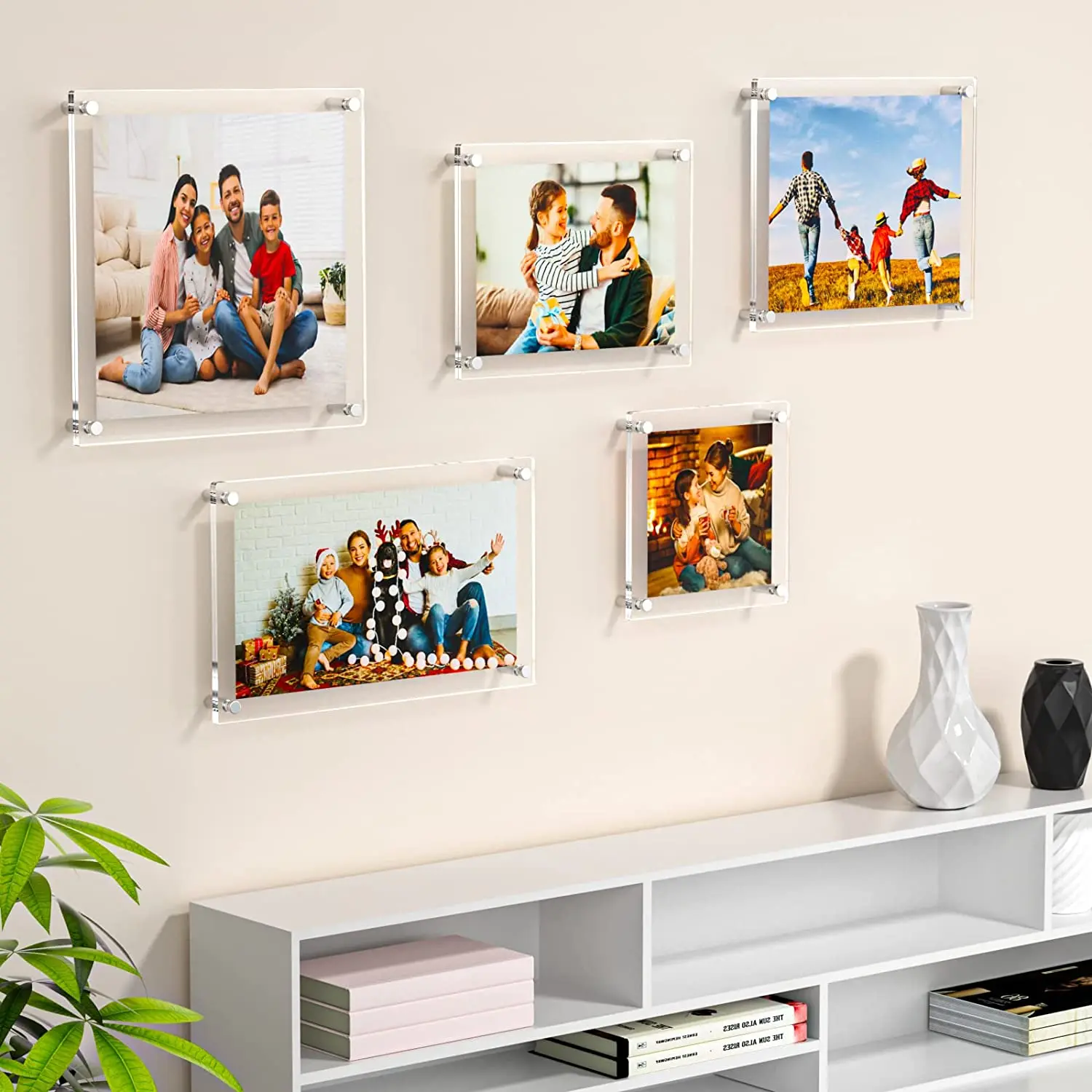 Custom Wall Mounted Perspex Hanging Photo Frame Clear Acrylic Wall