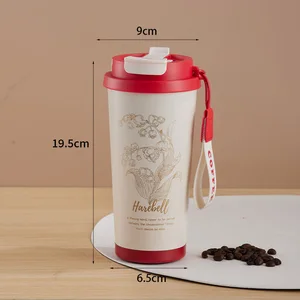 304 Stainless Steel Travel Coffee Cup with Bellflower Insulated Vacuum, Dual-Drink Straw, Custom Logo Print, Suitable for Daily