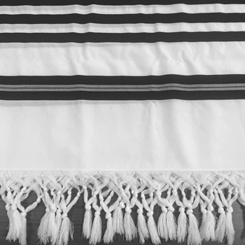 Kosher Certificate Jewish Non-Slip Wool White Prayer Shawl anti slip Textured Wool Tallit double fringes