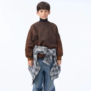 New Style Winter Sweatshirt  for Boys Vintage Brown Tie-dye Crew Neck Boys Top Outfit
