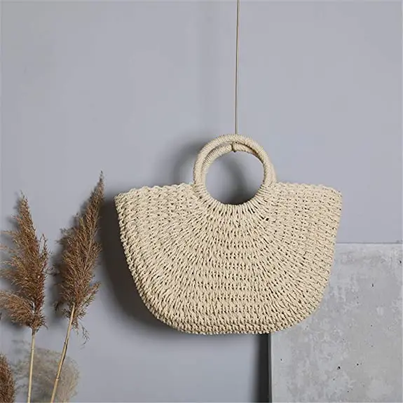 PrintShoppie Handcrafted Jute Handbags for Women/ Girls (Beige, 30x30 cm) –  Handwoven Straw Crochet Round Shoulder Bag, Stylish