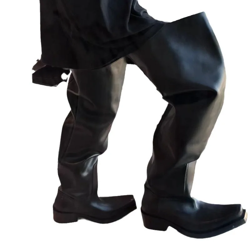 Hot Selling Winter Fashion Unisex Long Boots Women Large Size Chunky Heel Square Toe Black Thigh High Men Over Knee High Boots - Image 2