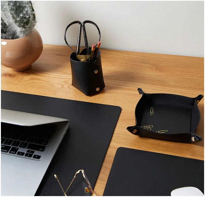 Modern Leather Mouse Pad Pencil Cup Holder Unlined Valet Tray Set Desk Tray Office Supplies