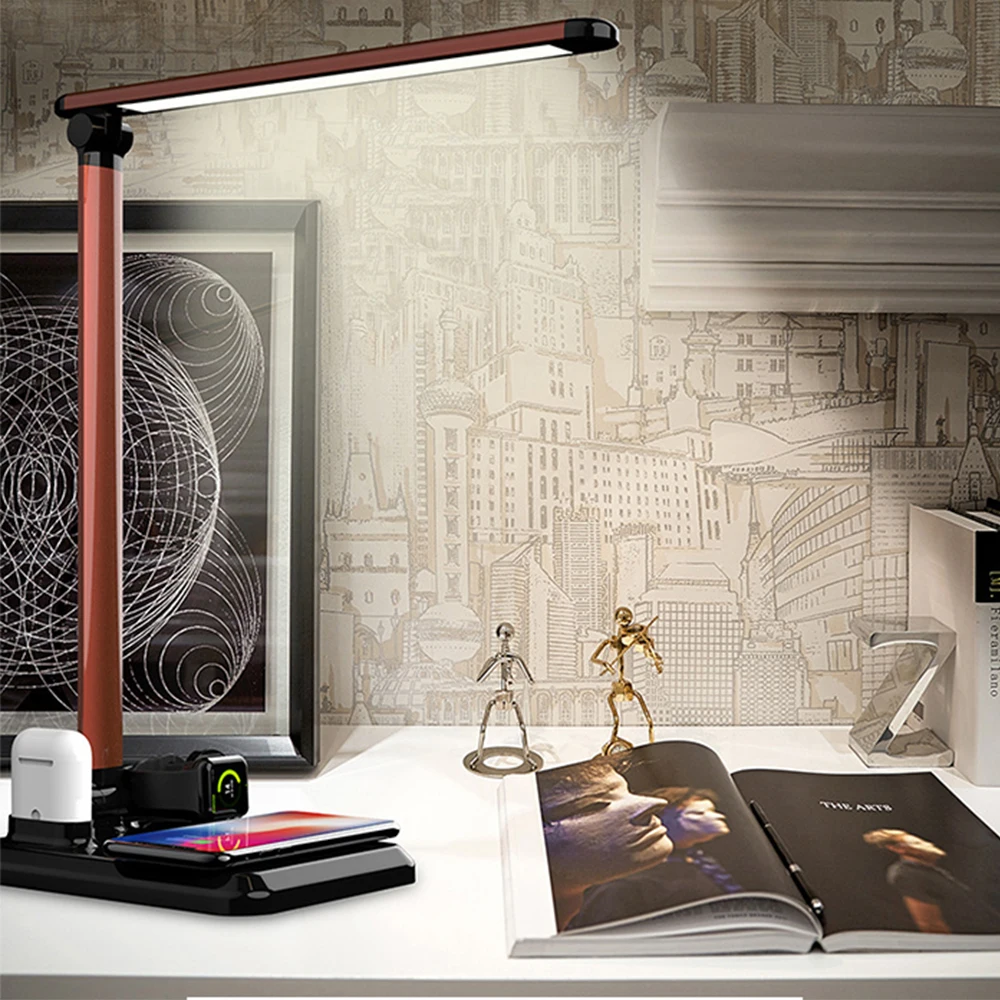 
Функциональная Беспроводная зарядная док-станция вращающаяся настольная лампа дизайн Зарядка для Iphone для Airpods и умных часов держатель для быстрой зарядки 