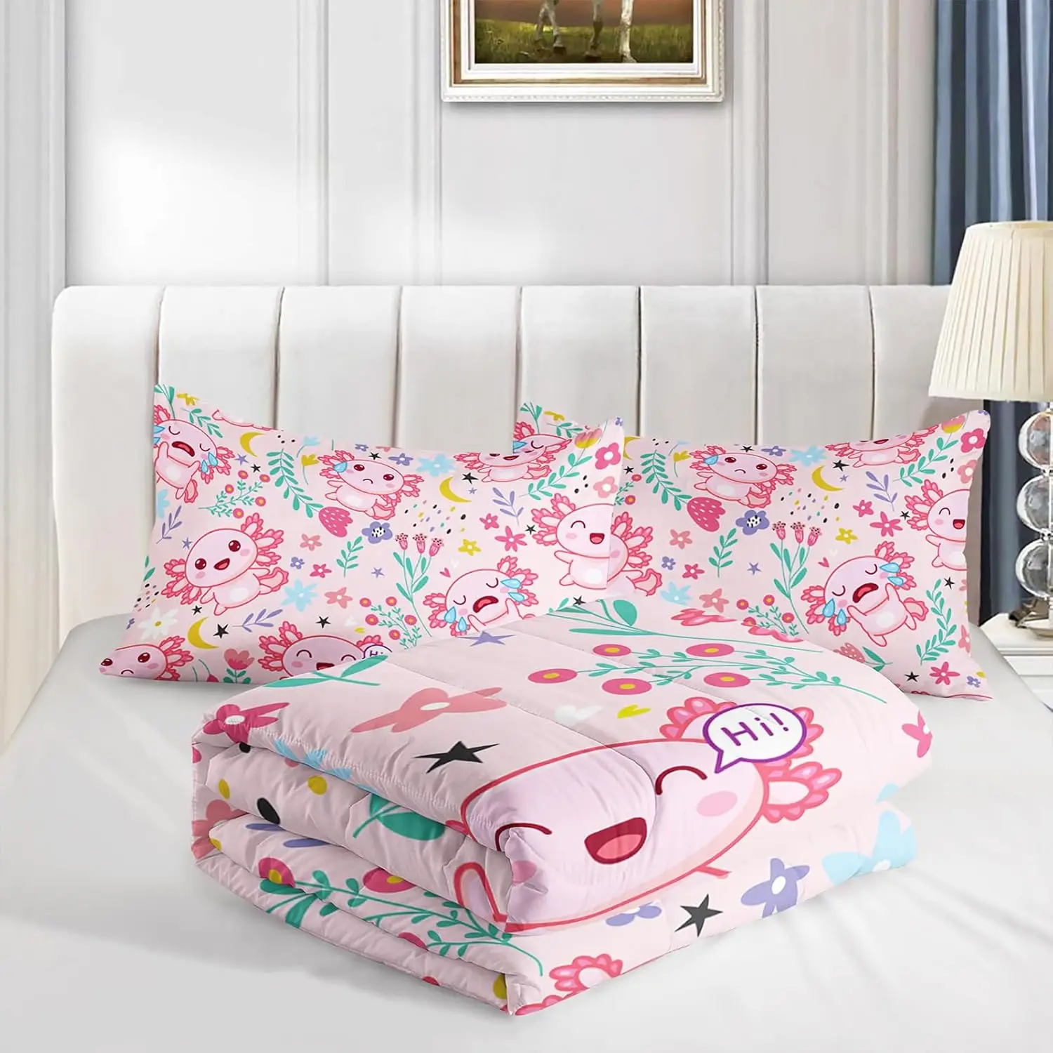 Axolotl dekbedovertrek met cartoon, Kawaii Axolotl beddengoedset