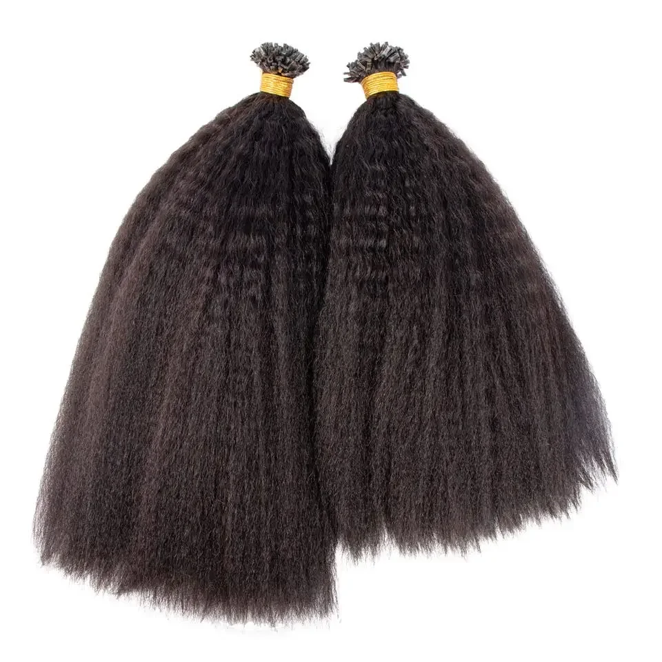 Extension de cheveux humains crépus raides à pointe plate, cheveux mongols Remy pré-collés à la kératine, fusion K Tip, cheveux épais italiens Yaki_voghion.com