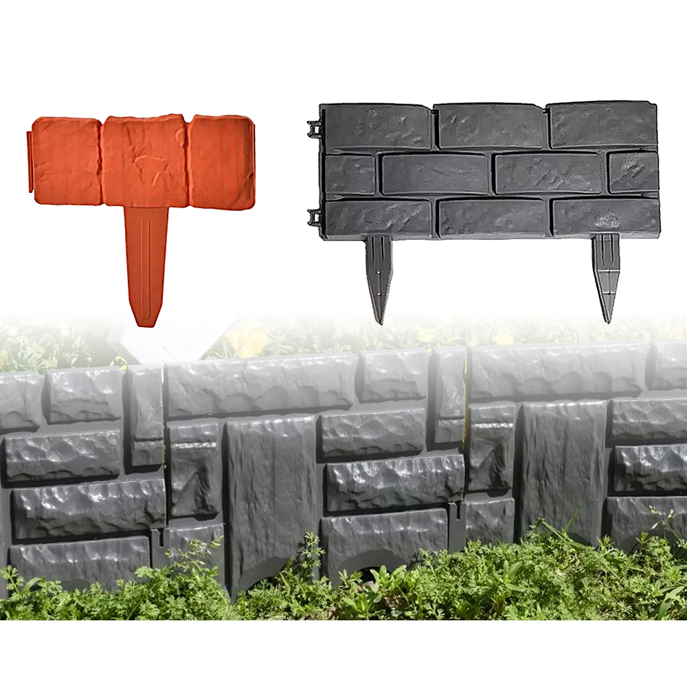 Garden Fence Edging Cobbled Stone Effect Plastic Lawn Decorations