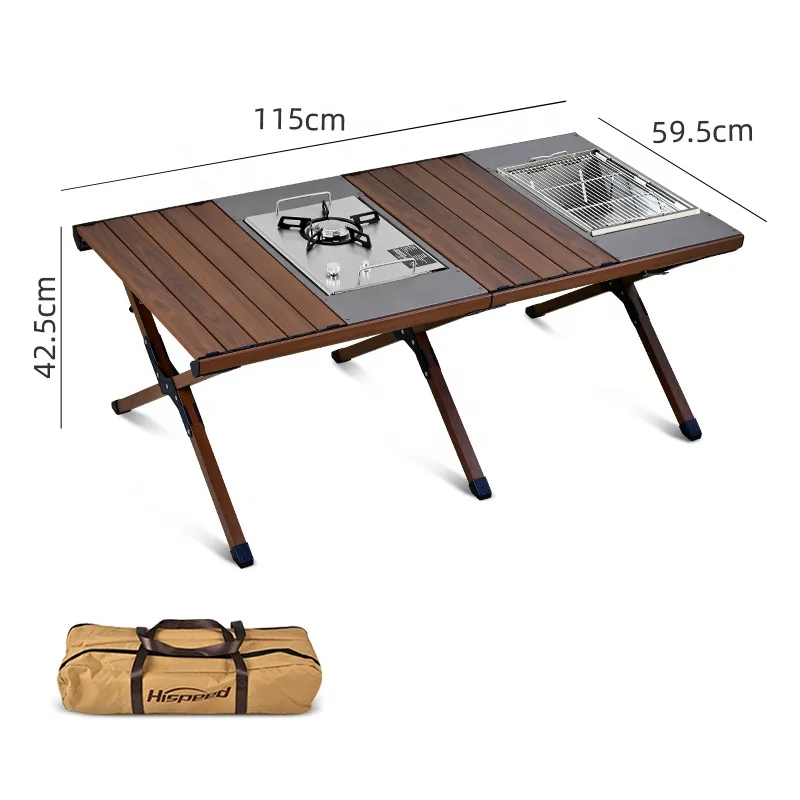 HISPEED Aluminium Cooking Table IGT Picnic 120*60cm Roll up Portable Camping Kitchen Folding Table for Fishing