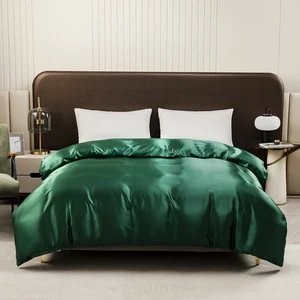 Custom Silk Like Satin Bedding Set Wine Double Bed Duvet Cover with Zipper Closure