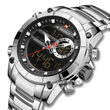 Naviforce Men's Sports Watches Multifunctional Date Analog Digital Watch Relojes Hombre Stainless Steel Waterproof 9163