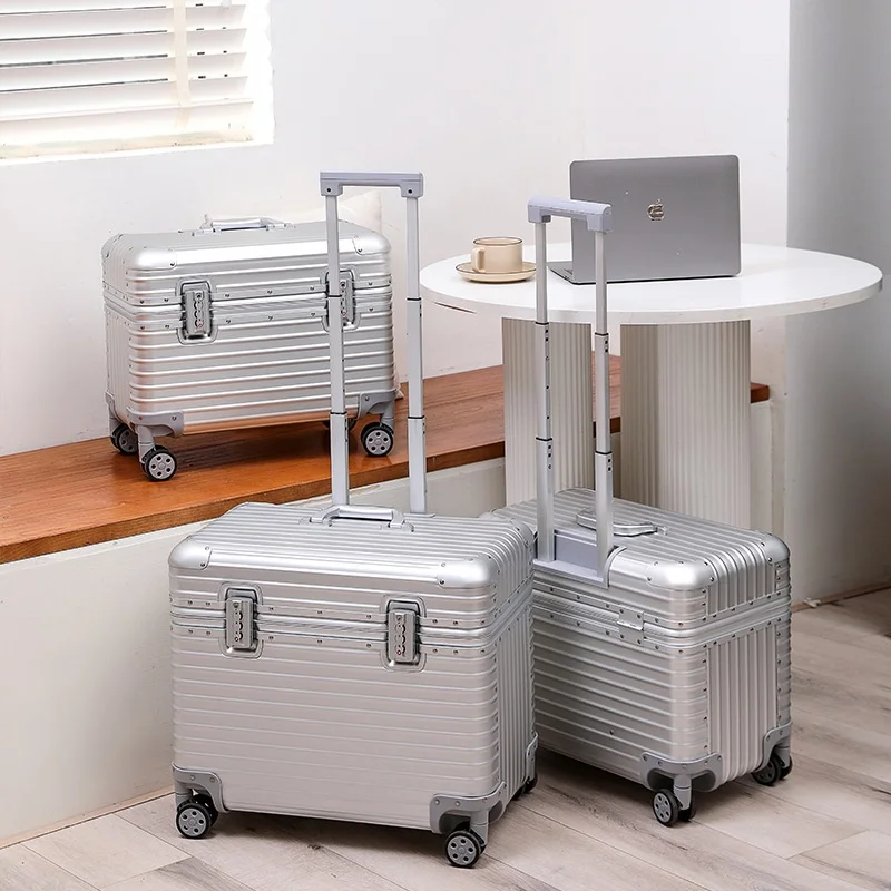 Aluminum-Magnesium Alloy Spinner Wheels Waterproof Antibacterial TSA Password Lock 18-Inch Carry-On Luggage for Business