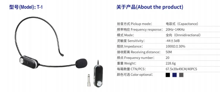 T-1 High Repurchase Rate Metal Bodypack Sing One Channel All-purpose Microphone