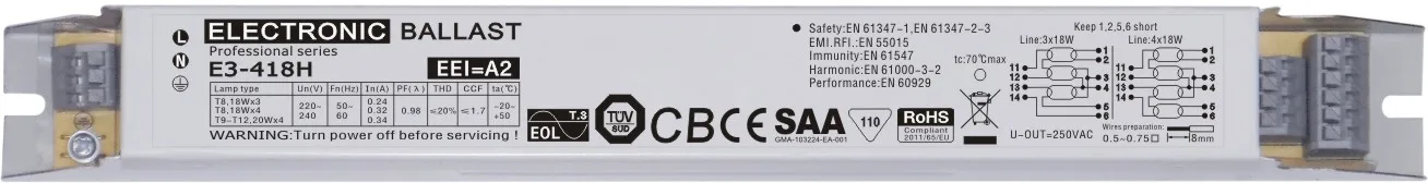 T5 t8 балласт 220V 230V 150W 0.9A 4x18w электронный для люминесцентной