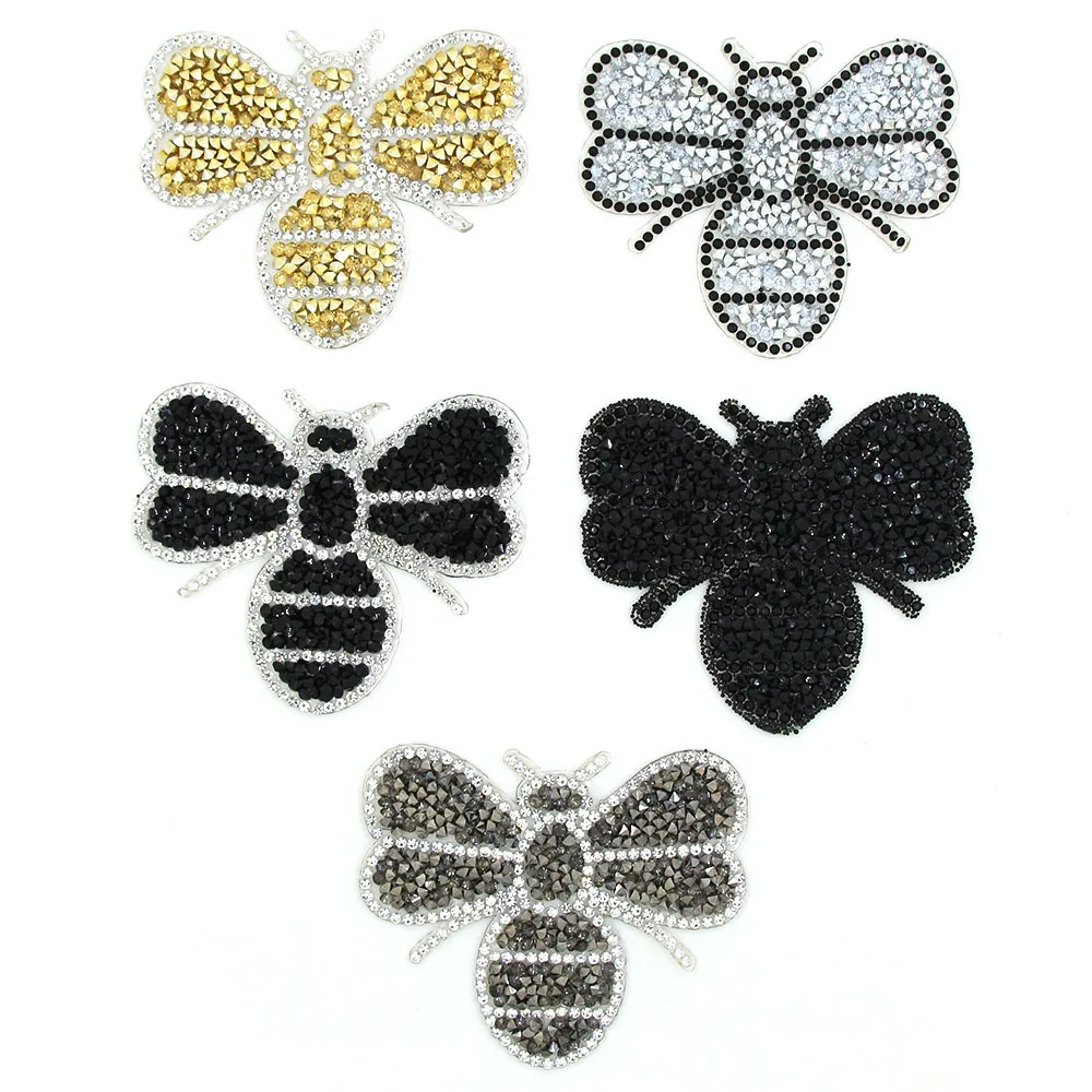 Beautiful crystal flower rhinestone applique custom iron on patches for diy t shirt