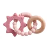 Bracelet deux cercles feuille en silicone - cercle en bois étoile rouge