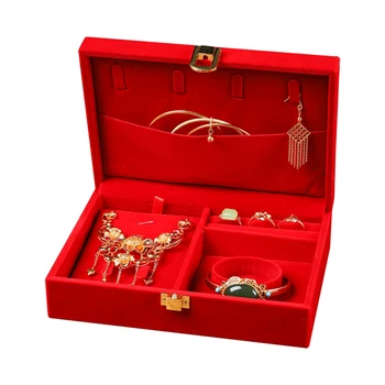 Wedding Three-Gold Jewelry Box Douyin Four-Gold Storage Box Under Betrothal Gold Red Dowry Dragon and Phoenix Bracelet Box