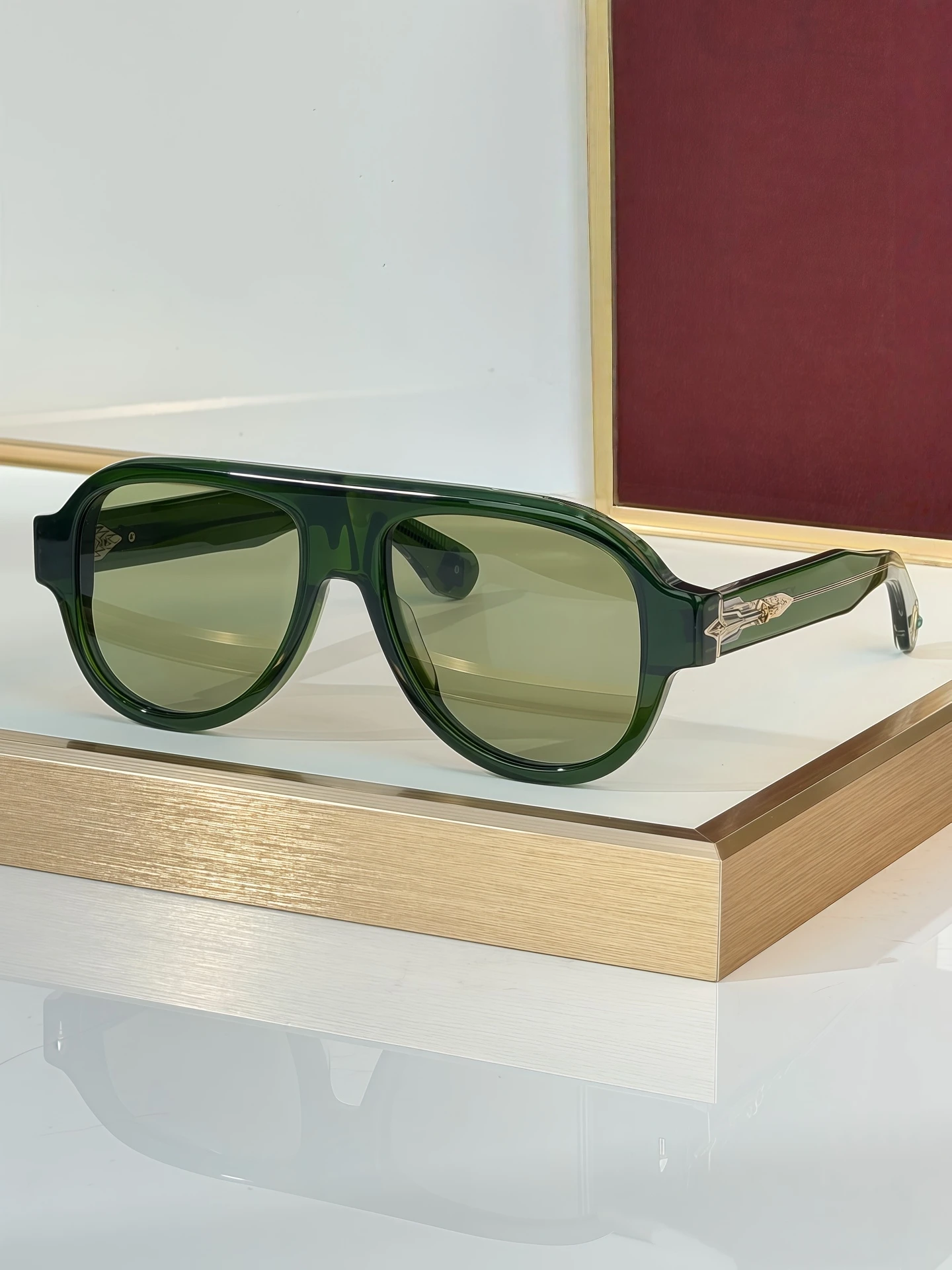 High Quality Oversized Chunky Retro Yellow/Green And Brown Sunglasses Olive Green Grandpa Oversized Aviator Tinted Sunglasses with  main image 2