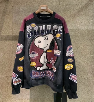 Custom Men's Streetwear Acid Wash All-Printed Oversized Long Sleeve T-shirt New Arrival Best Seller