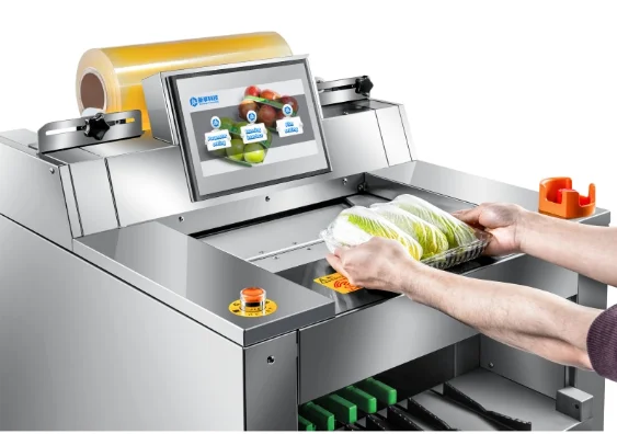 304 Stainless Tabletop Semi-automatic Stretch Film Packing Machine in Supermarket Mall for Vegetables Fruits Fresh Food Eggs