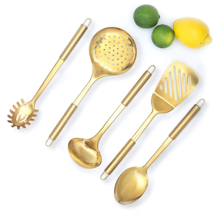 Brass/Gold Cooking Utensils Set for Modern Cooking and Serving - 5