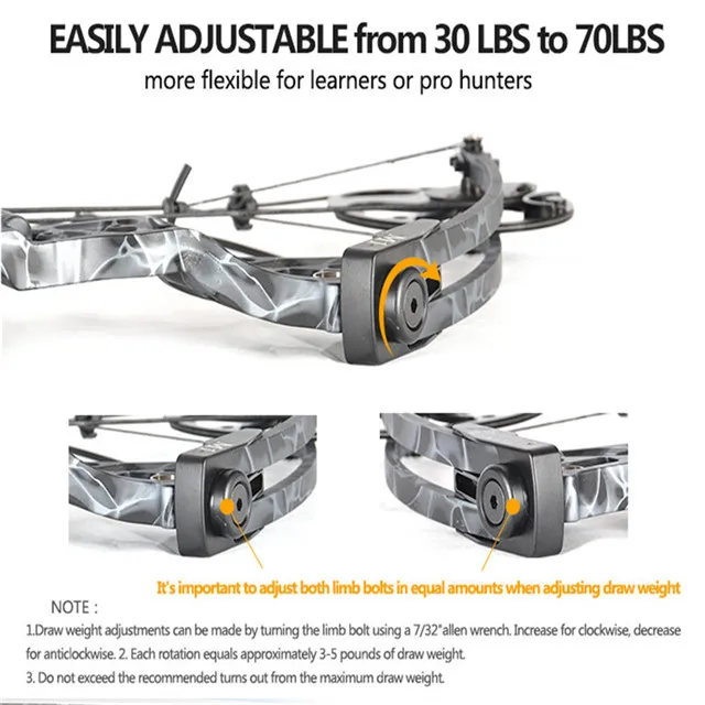 Arc Composé 19-70 Lbs, Vitesse 320 Fps, Allonge Réglable – Neuf