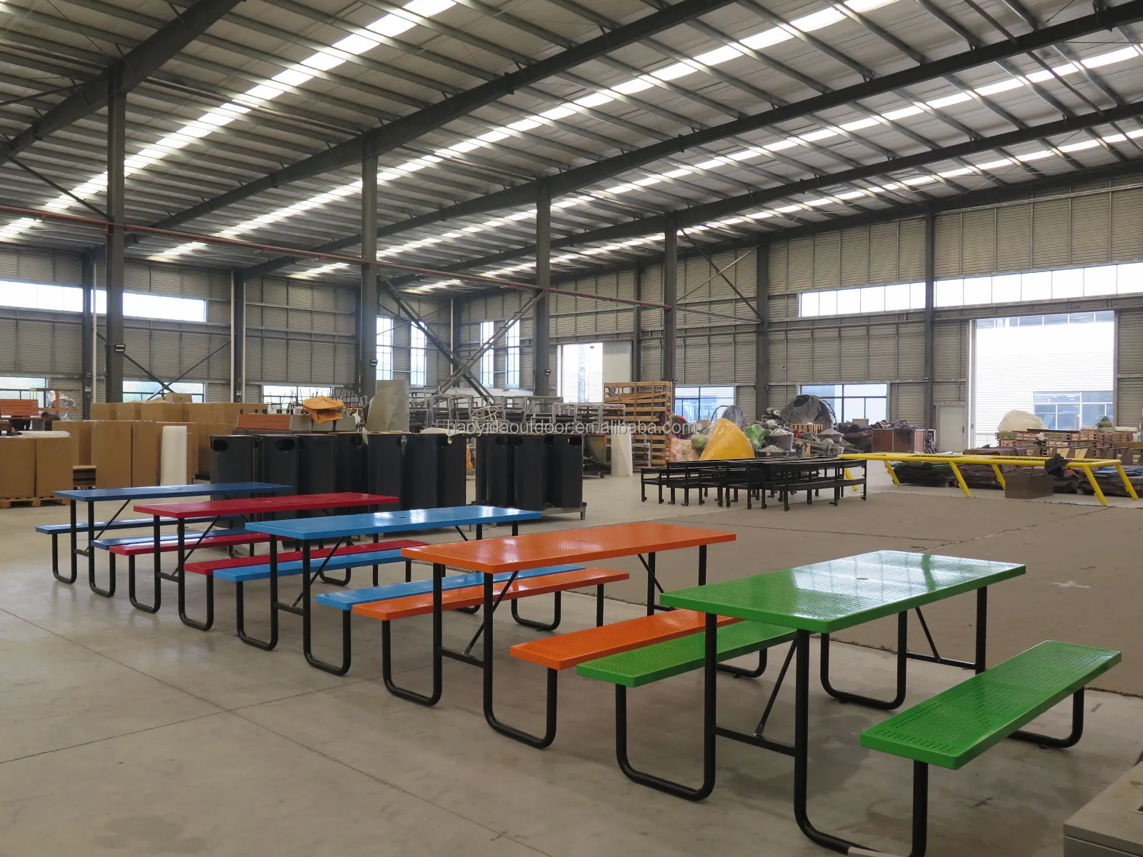 Factory Customizable Park Rectangle Perforated Steel Picnic 6 ft 8 ft Mental Camping Table Commercial Steel Outdoor Picnic Table
