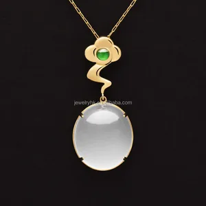 qingyabailu Trifolium exquisite ice-grade jadeite feicui natural crystal gold pendant necklace