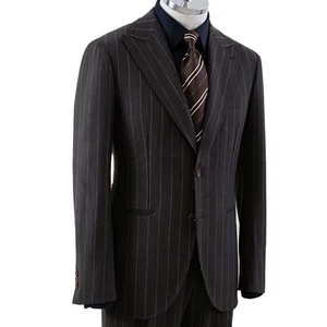 Men's High Quality 2-Piece Business Suits Set Breathable Linen Wool Strips Color Fabric Plus Size Zipper Fly Single Breasted