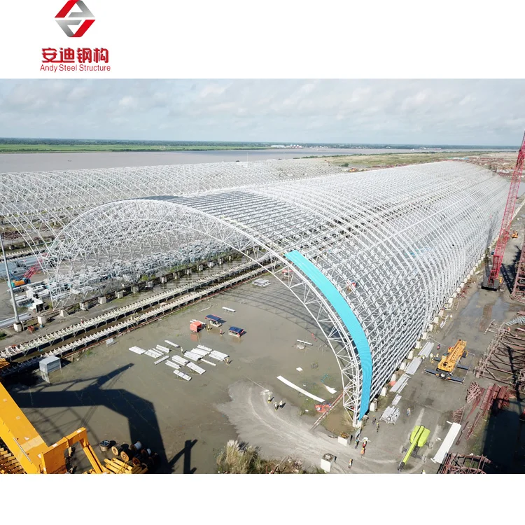 Galvanized Steel Space Grid Frame Truss Dome Structure Dry Coal Shed in Power Plant