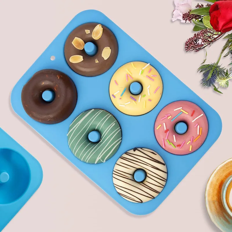 Heat Resistant and Microwave Safe 6-Hole Food Grade Silicone Donut Mold Baking Pan for Cake Tools manufacture