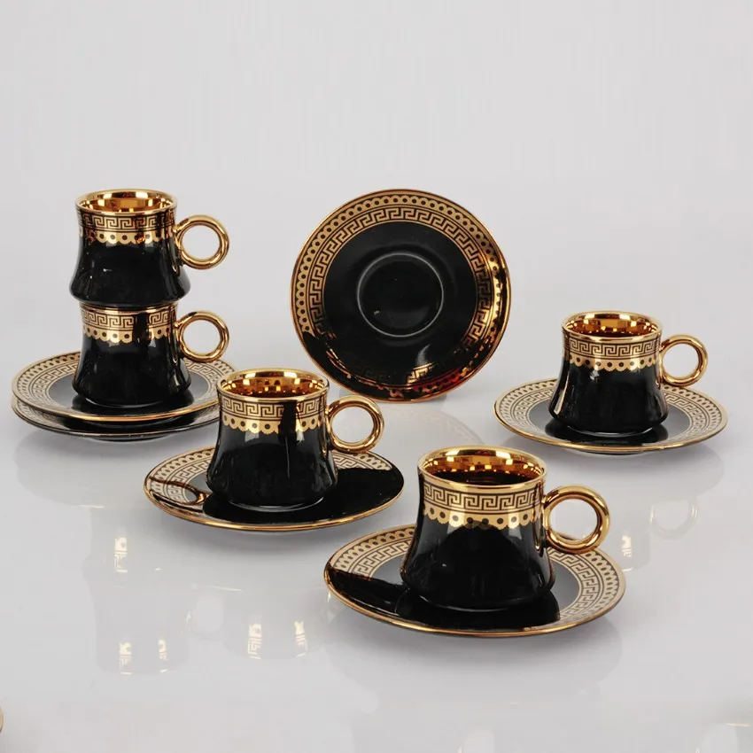 Luxury Modern Turkish Coffee Cups Set - 90ml Gold Plated Porcelain ...