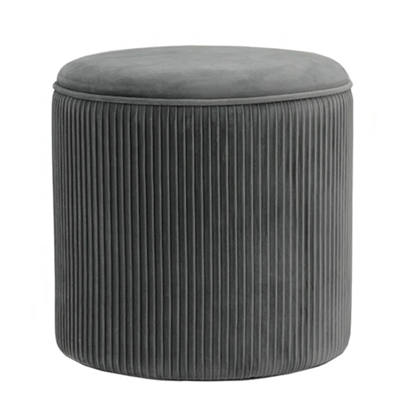 Customized High Quality Modern Velvet Round Ottomans Folding Furniture Home Shoe Storage Pouf
