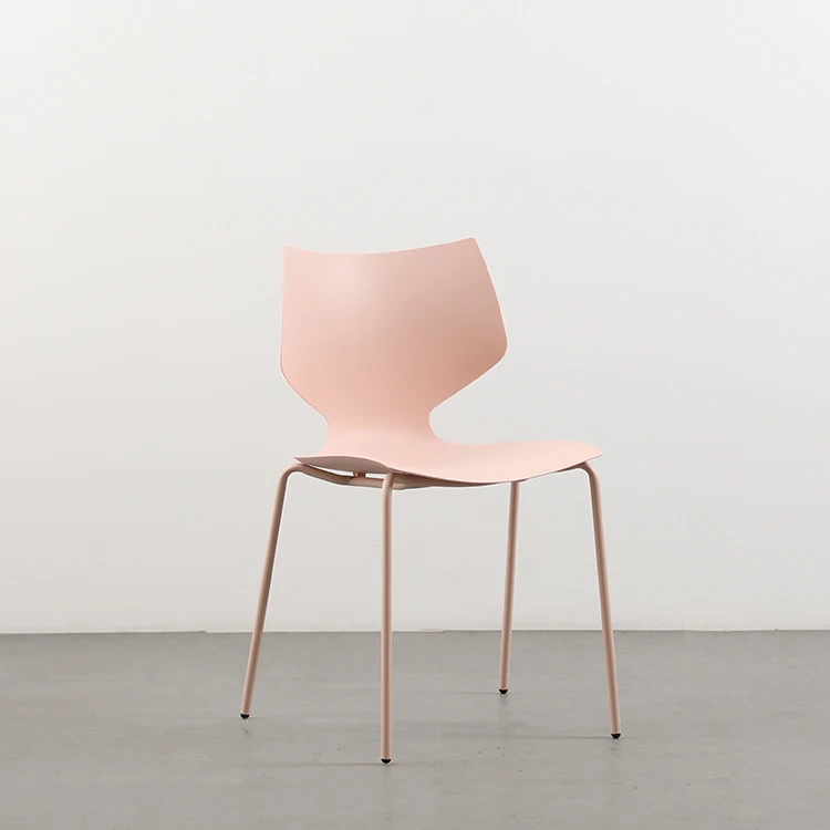 high quality kitchen modern yellow white pink metal leg armless dining plastic chairs