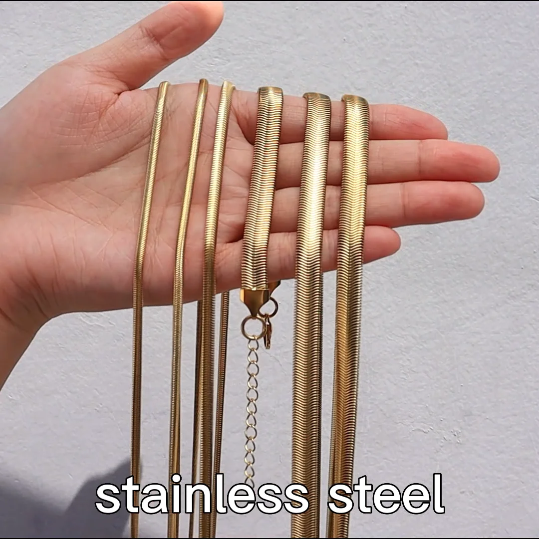 Minos Stainless Steel Herringbone Chain Tarnish Free Jewelry 18k Gold