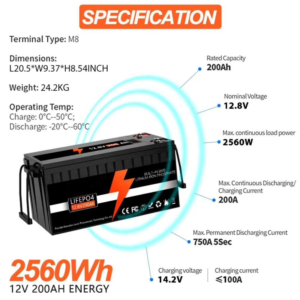 Builtin Bms 12v 24v 200ah Lifepo4 Energy Storage Battery Lithium Iron
