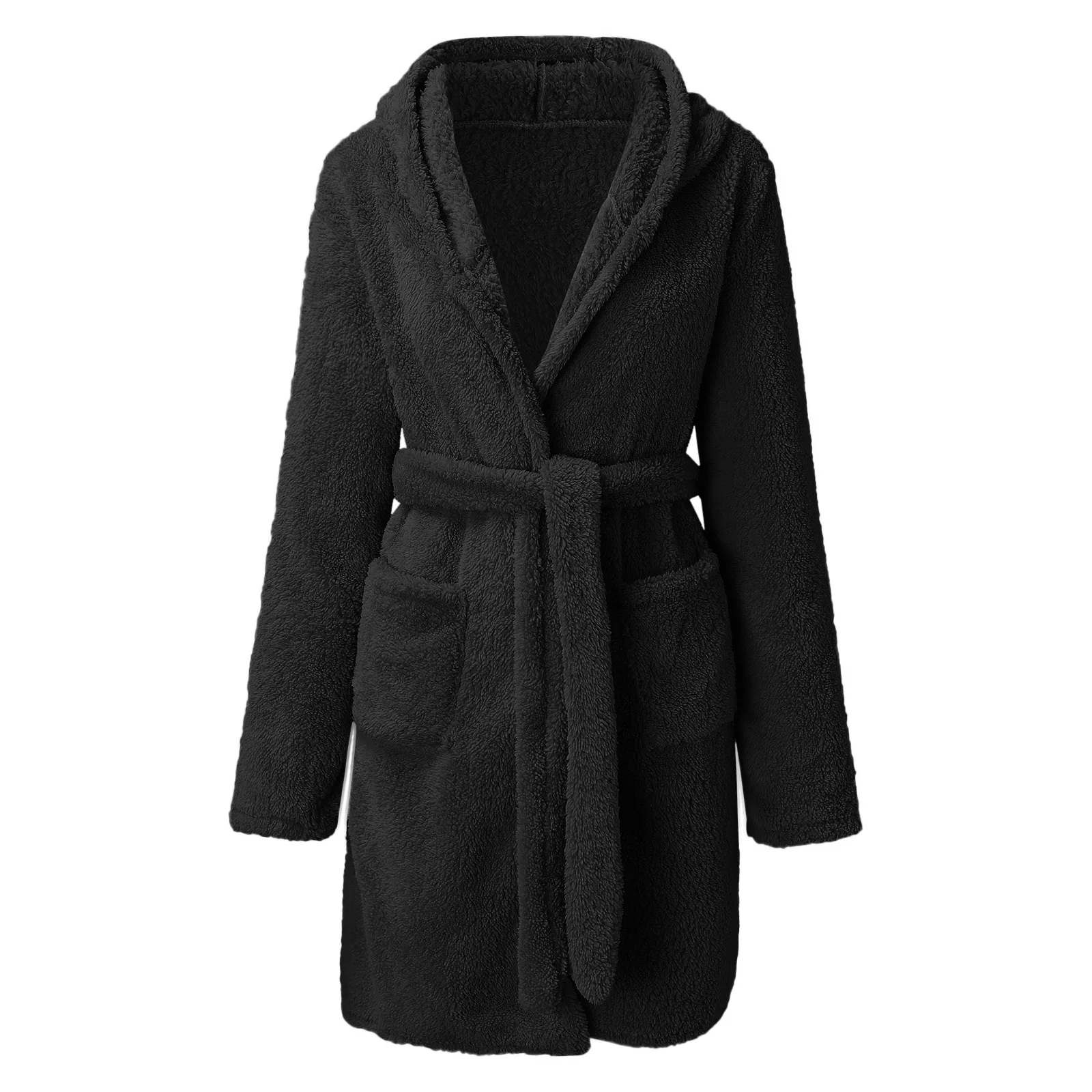 2022 Wholesale Custom Logo Winter Women Sleepwear Hooded Cozy Short Robe Coral Fleece Pajamas 