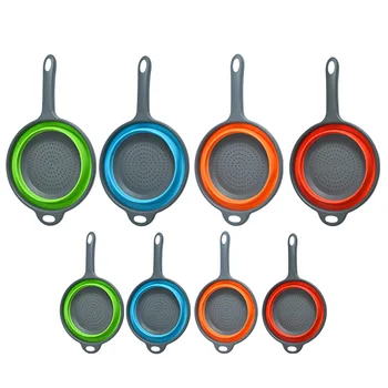 New Arrival Foldable Silicone Colander Retractable fruit vegetable drain basket with handle