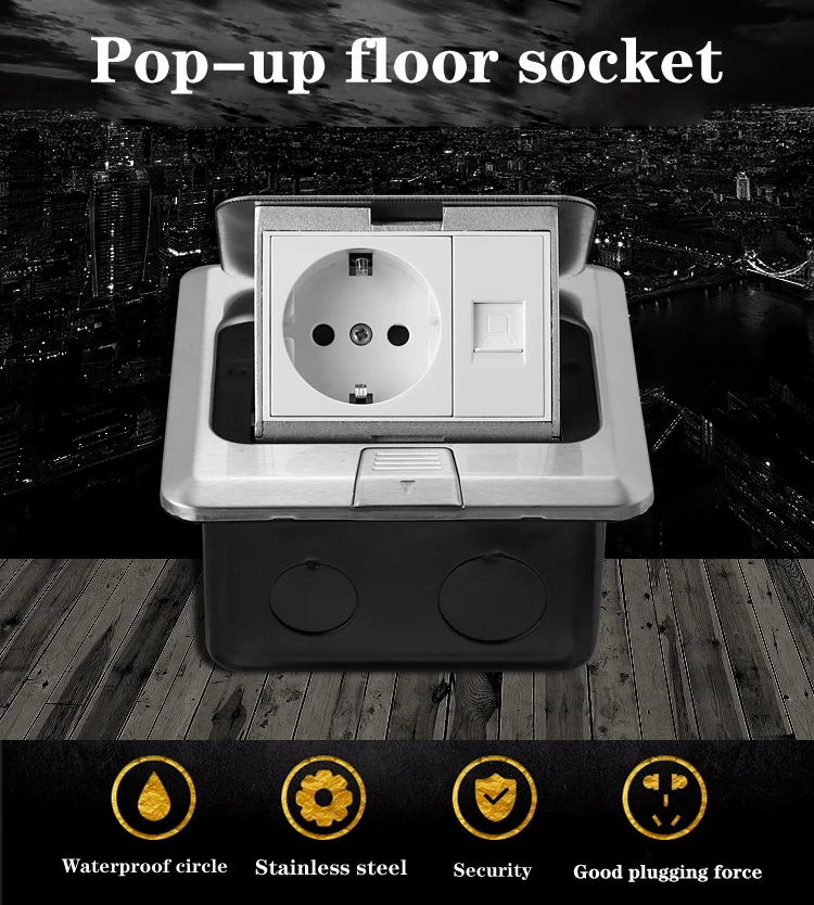 Electrical Power Floor Socket network socket information box  UK standard stainless steel Pop-up Floor Ground Outlet Socket