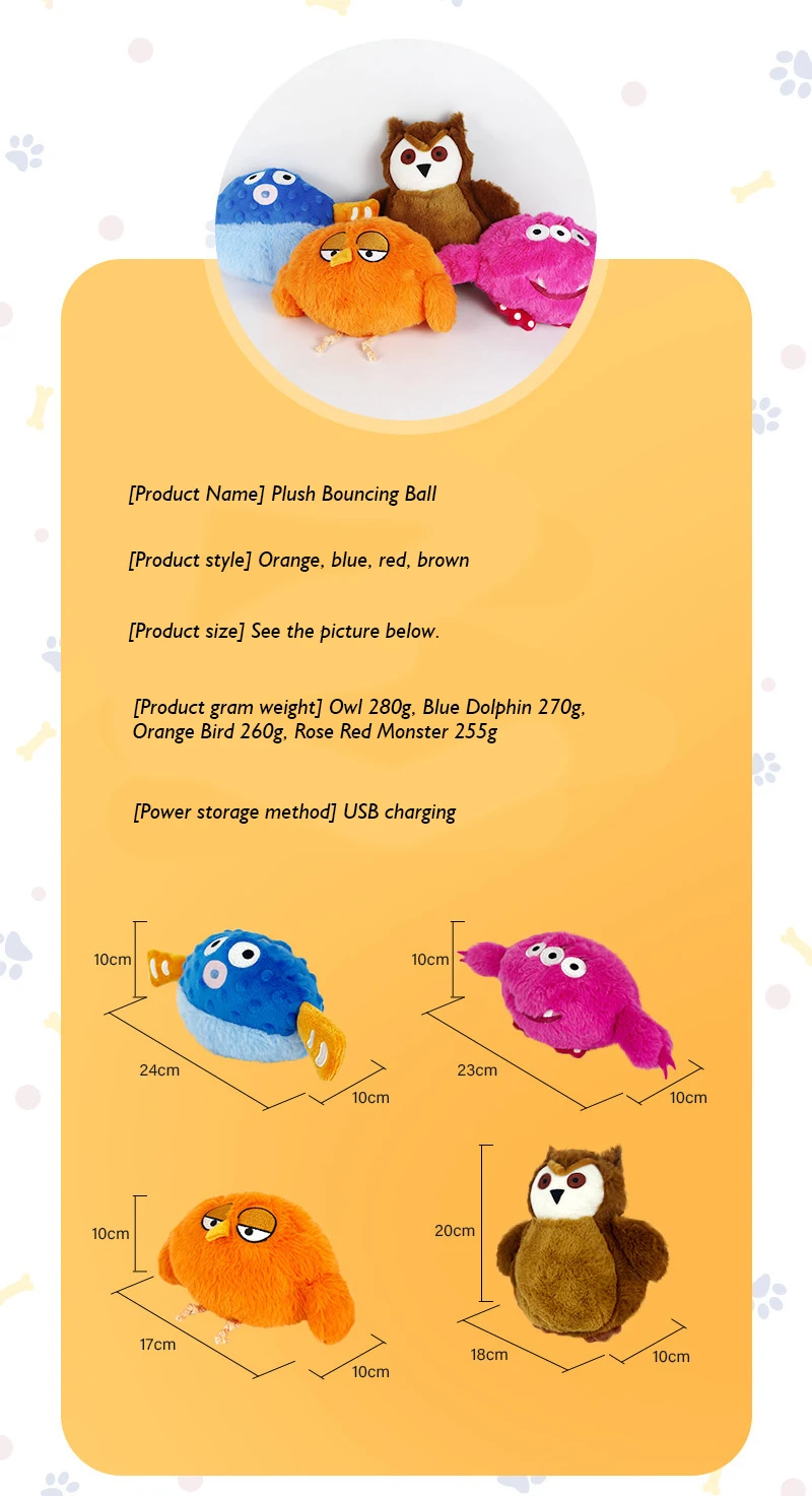 NEW Pet Plush Bouncing Ball Sound Dog Toy Electric Bouncing Ball Intelligent Automatic Rolling Ball factory