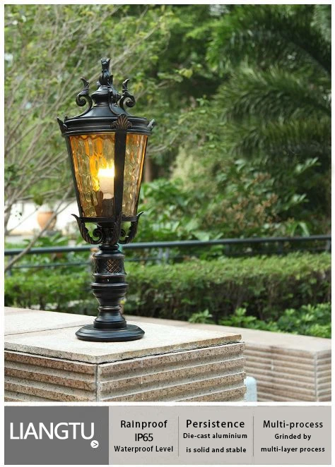 Post Lights European Retro Industrial Vintage Post Light Metal Aluminum Glass Pillar Lamp Glass Lampshade Door Lawn Lighting Fitting Black Outdoor Powered E27 Column Lanter, IP55 - View #10