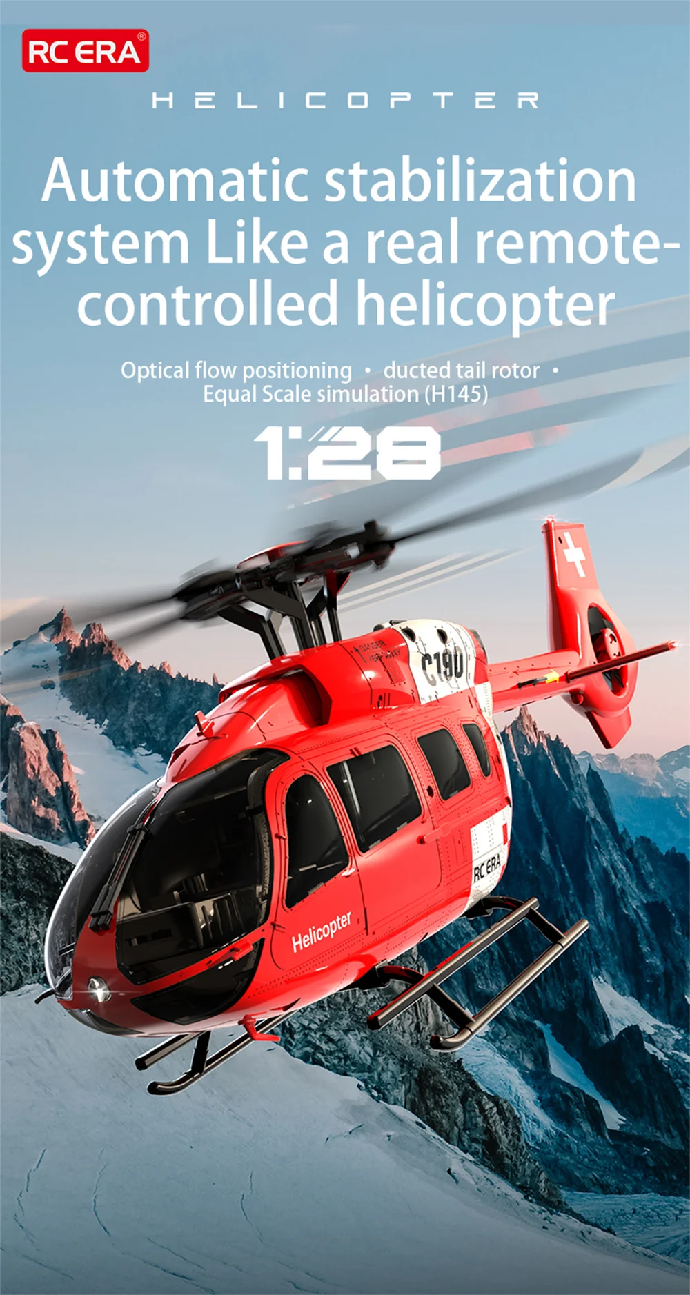 HOSHI RC ERA C190 Helicopter H145 1/28 2.4G 6CH 6-Axis Gyro Optical Flow Localization Altitude Hold Flybarless Brushless Drones
