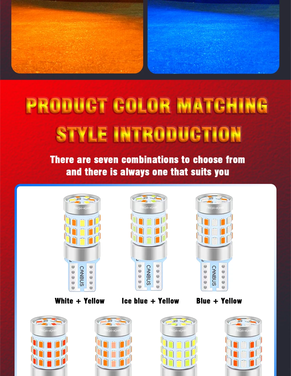 TECH-KING Two-tone T10 W5W 194 168 501 2016 42SMD Light Car LED Bulbs 12V LED Bulb Lights 9-80v Universal CanBus Width Light