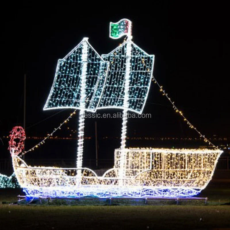 Outdoor Large 3D LED Illuminated Lighted Giant Sailing Boat for Commercial Grade Holiday Festival Decoration