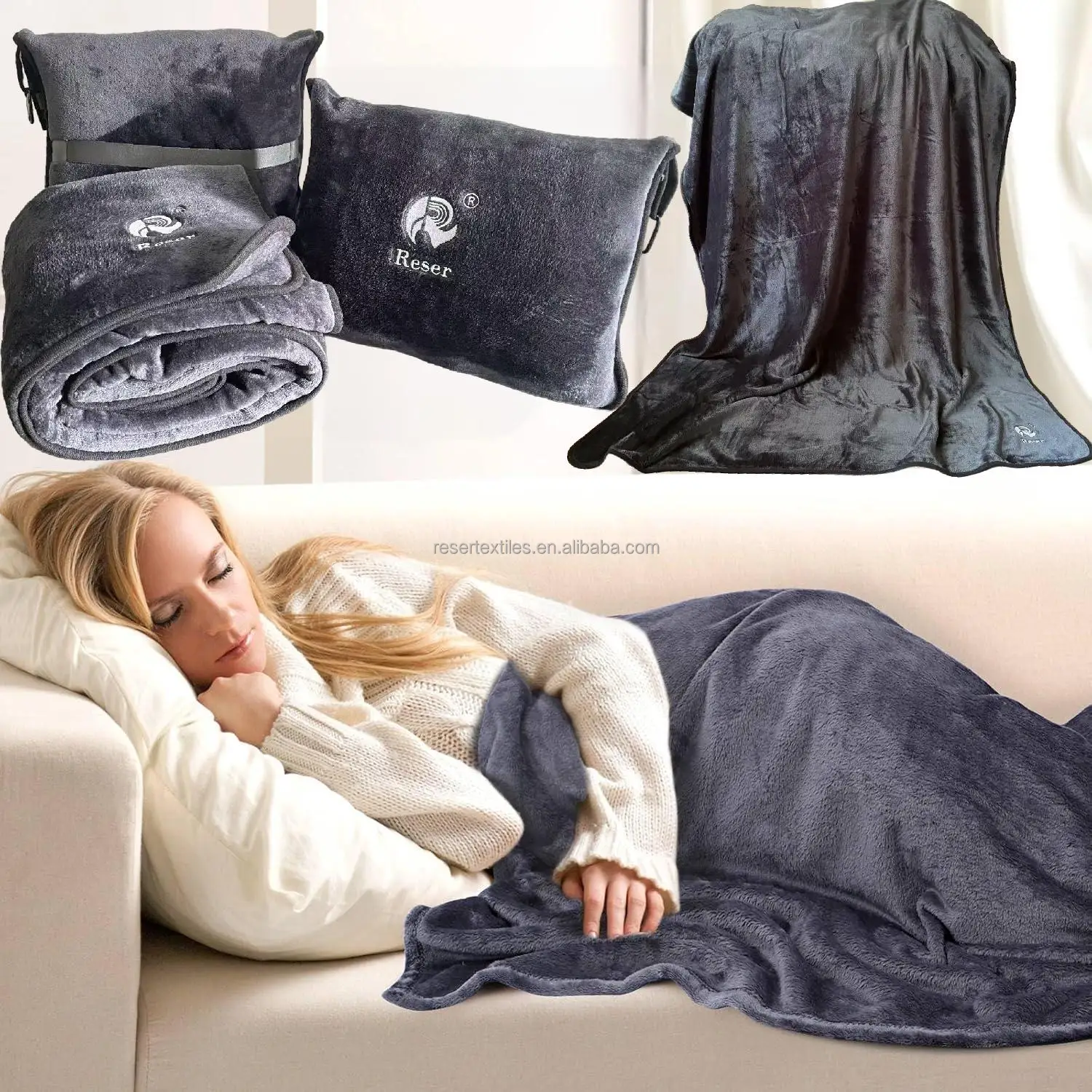 2-in-1 Premium Travel Blanket and Pillow Customizable Logo Hand Luggage Belt with Backpack Clip Perfect Carry-On Accessory