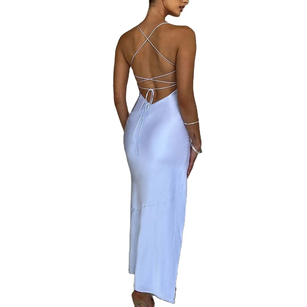 OEM07 Custom Summer Elegant Ladies Prom Silk Satin Dresses Women Luxury Silky  Wedding Long Maxi Satine Dress