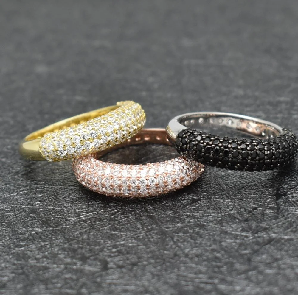 Bague en argent 6925 noire pour femmes, anneau de fiançailles