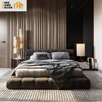 European Luxury Bedroom Funiture Set Modern Platform Bed Frame Tufted Cloud King Size Fabric Up-holstered Cloud Beds