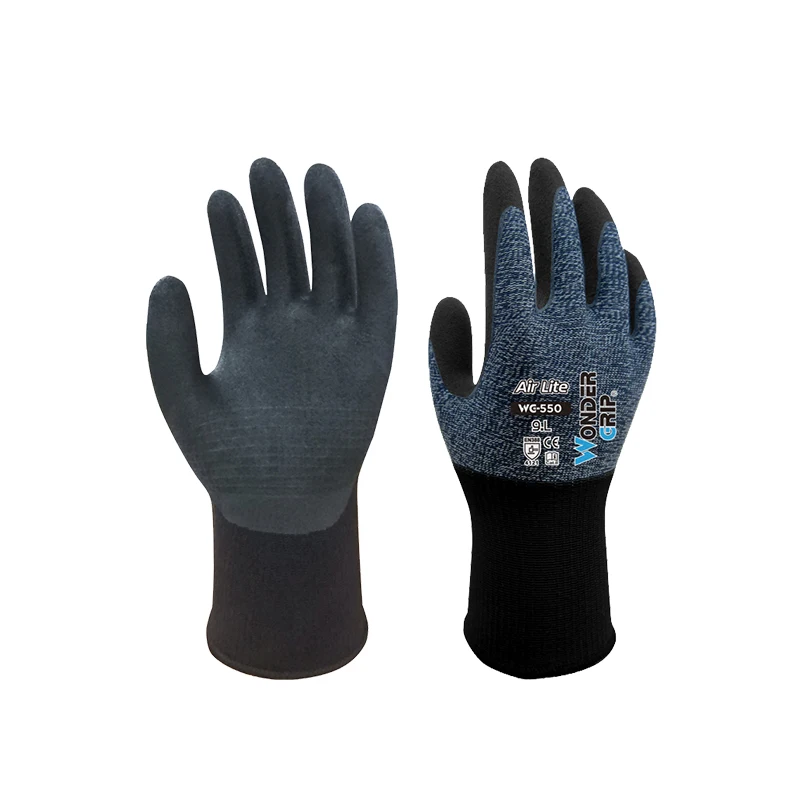 WG-550 Air Lite Breathable Lightweight Work Gloves Nylon Polyester Nitrile Rubber Navy Work Gloves